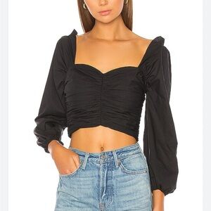 Lovers &‎ Friends Octavia Crop Top Sweetheart Puff Sleeve Ruched Black Womens XS